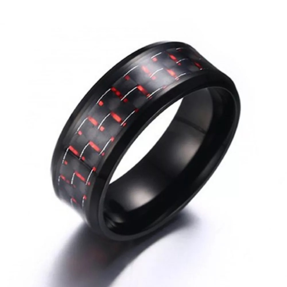 Red Carbon Fiber IP Black Stainless Steel Ring